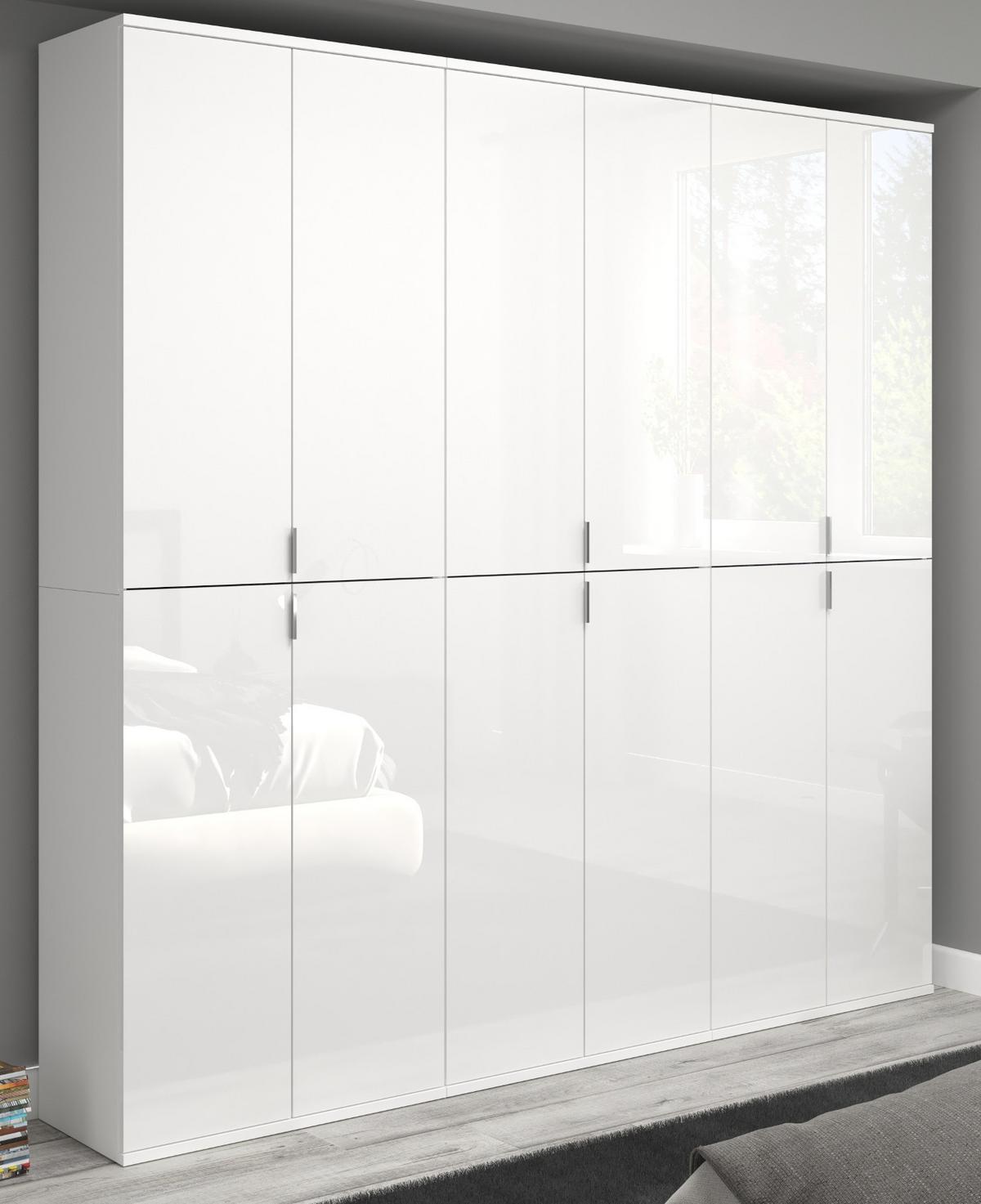 KLEIDERSCHRANK weiß Hochglanz 183 cm, Mehrzweckschrank mit 12 Türen - Chromfarben/Weiß Hochglanz, Holzwerkstoff/Metall (183/193/34cm) - Inn.Furn