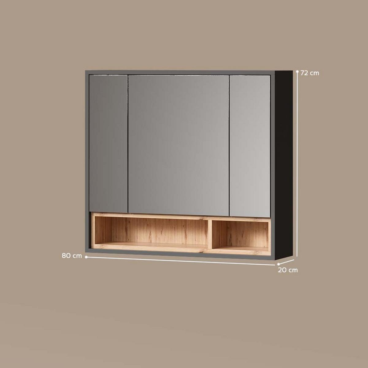 BADSPIEGELSCHRANK Temo Anthrazit 80 x 72 cm - Anthrazit, Holzwerkstoff (80/72/20cm) - Livinity®