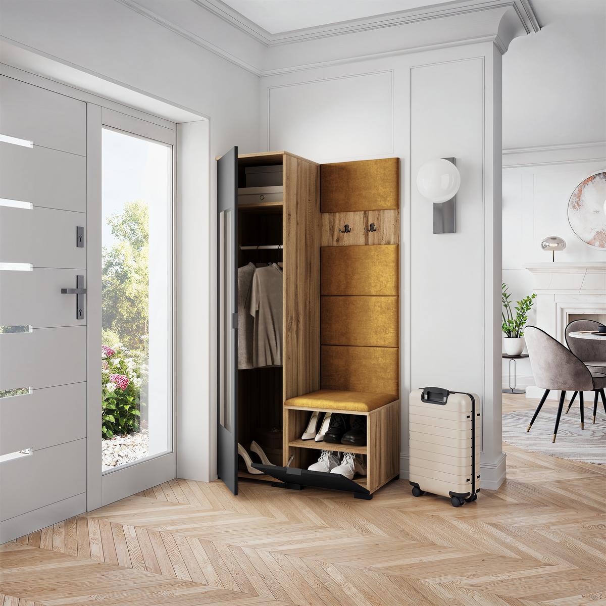 GARDEROBENSCHRANK VIRA 95/181/51 cm Modern Garderobe-Set Eiche Wotan - Gelb/Eiche Wotan, Holzwerkstoff (95/181/51cm) - MASSENO