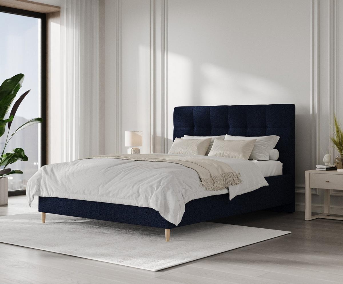 POLSTERBETT Cora 140/200 cm Marineblau im Riva Stoff - Naturfarben/Dunkelblau, Holz/Holzwerkstoff (140/200cm) - AltaBeds