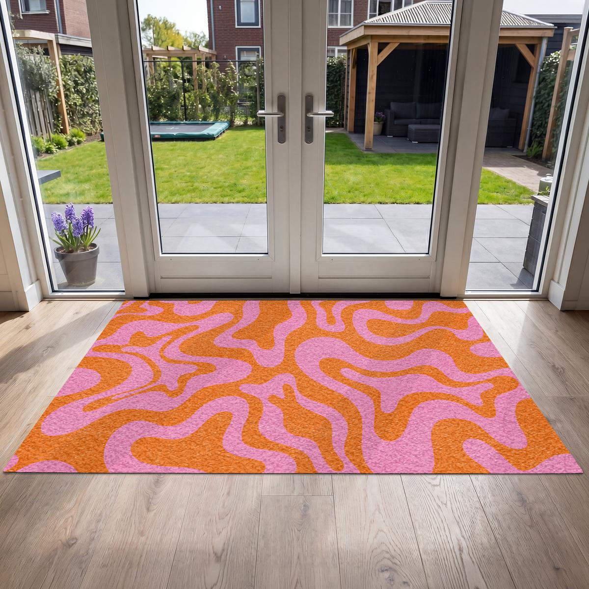 FUSSMATTE Muster - Rosa - Orange - Abstrakt - Modern Türmatte 180x120 cm - Pink, Kunststoff (180/0.4cm) - MuchoWow