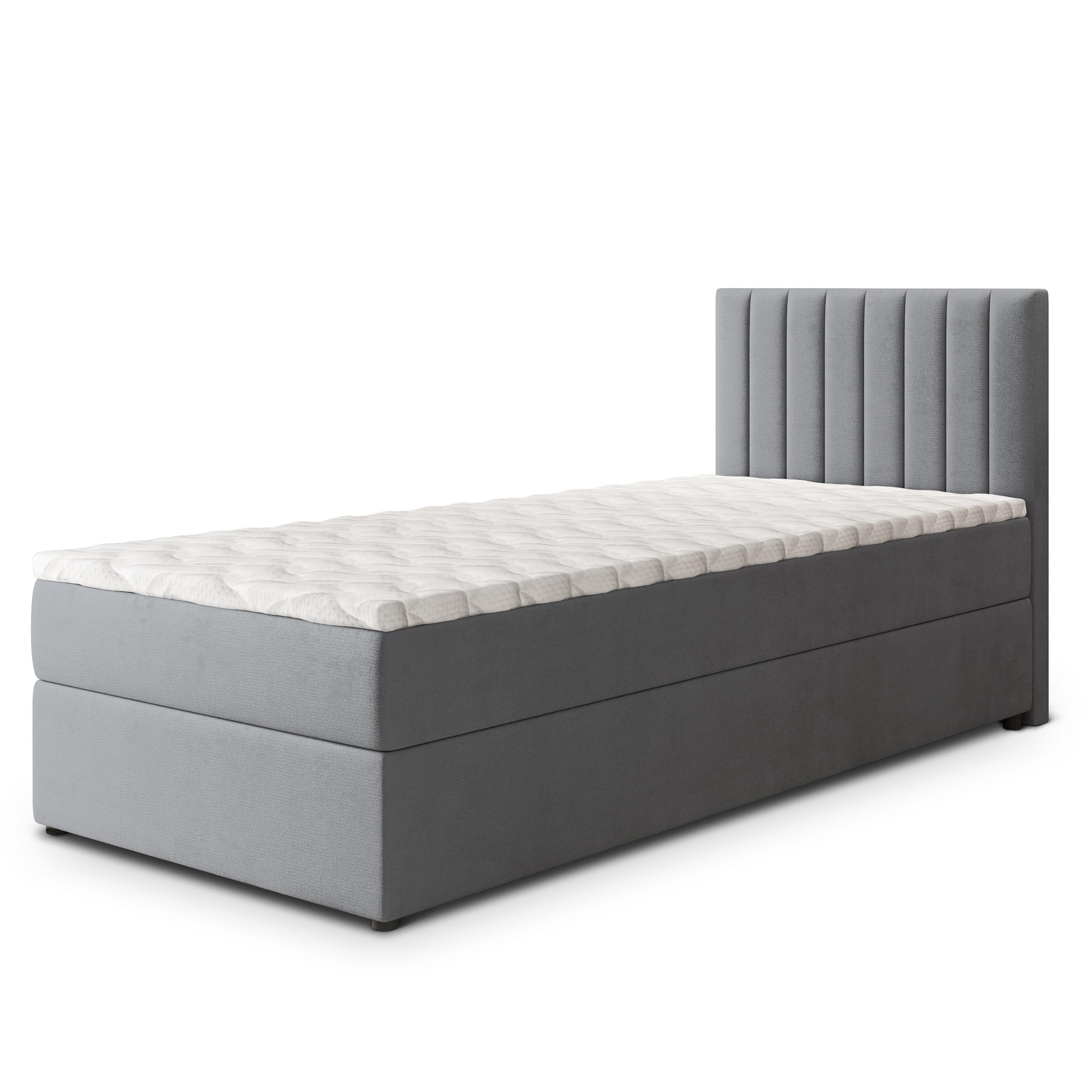 BOXBETT BRESEL 90 90x200 cm mit Matratze und Topper, H2+H3 - Grau - Grau, Holz (90/200cm) - MASSENO