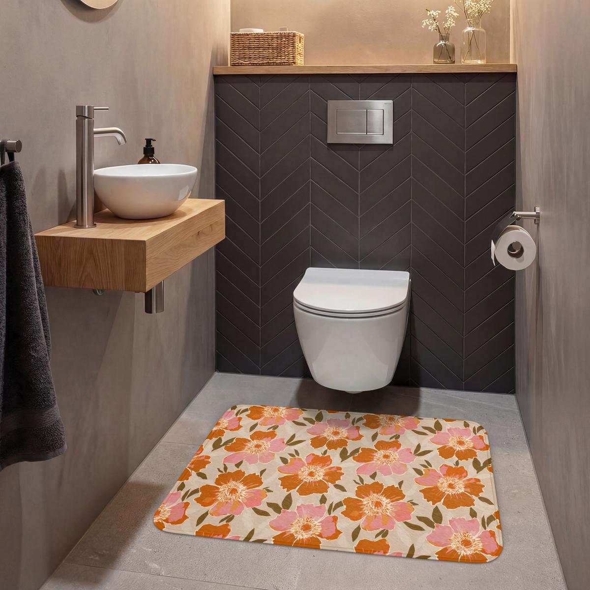 WC-VORLEGER Blumen - Motiv - Retro Toilettenteppich 90x60 cm - Multicolor, Textil (90/1cm) - OnlyWow