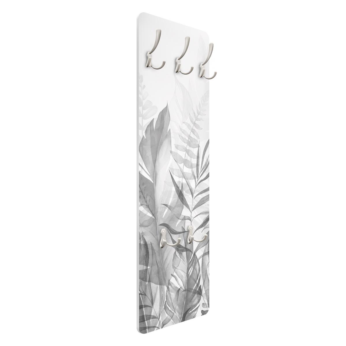WANDGARDEROBE - Botanik Tropische Blätter Grau 34/105 cm - Schwarz, Holzwerkstoff (34/105/1.6cm) - Bilderwelten