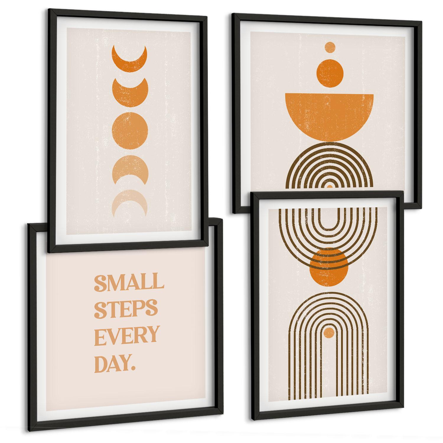 BILDER SET 4er Set - 50x50 cm & 40x60 cm Schwarzer Rahmen - Minimalistische Boho-Muster - Schwarz, Kunststoff (50/50cm) - TULUP