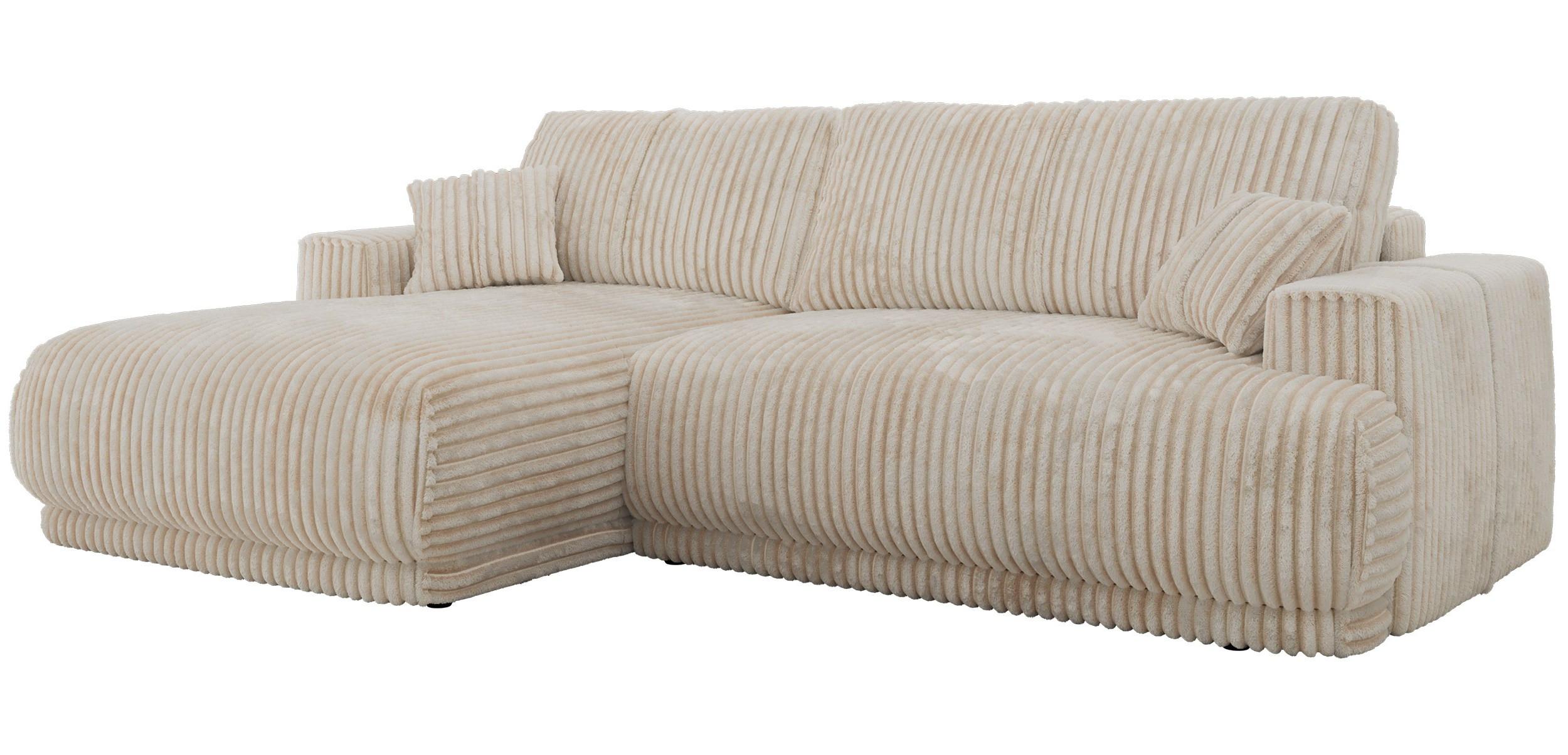 ECKSCHLAFSOFA RINA L Beige Cord - links - Beige/Schwarz, Kunststoff/Textil (266/172cm) - MKS