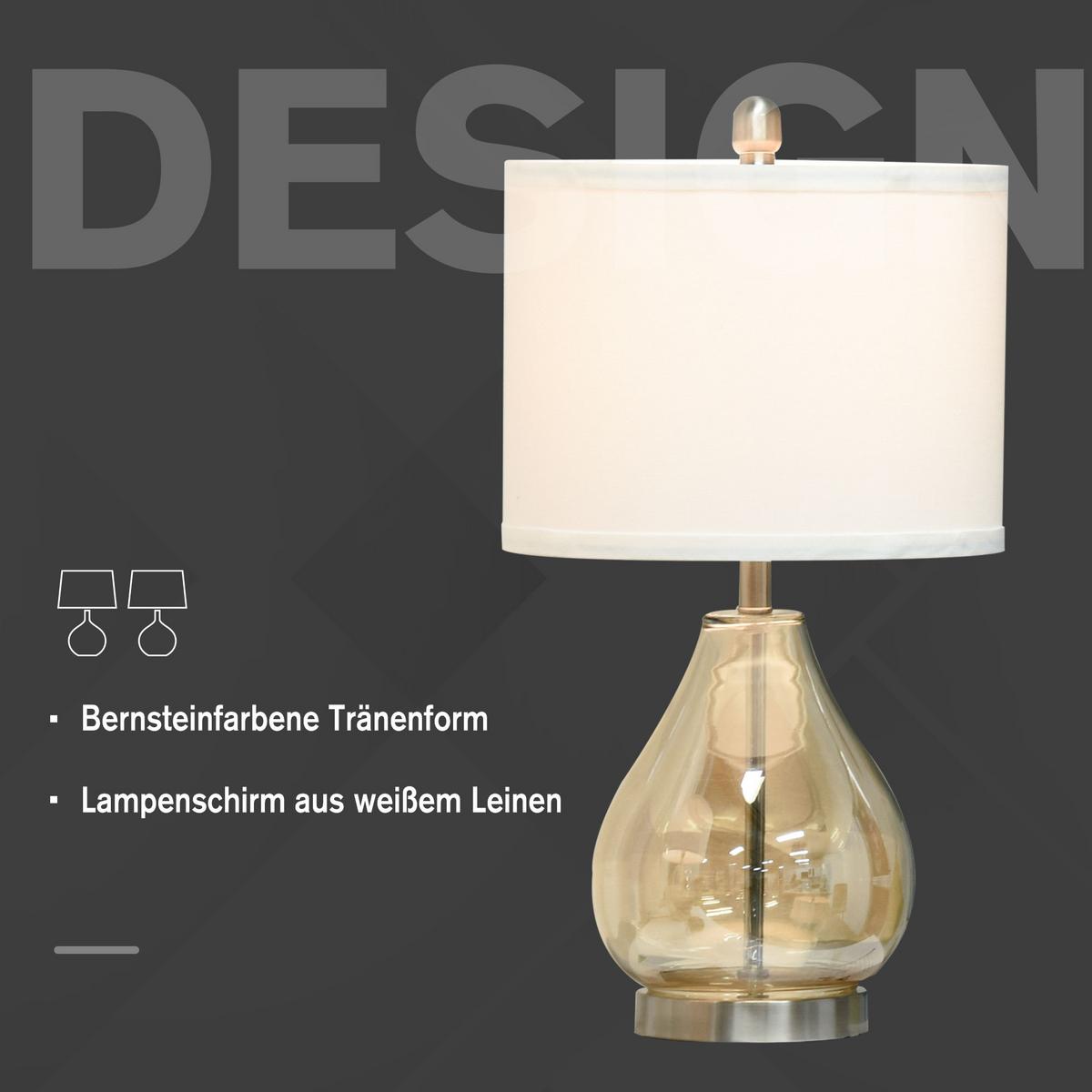 2-SET Tischlampen Tischleuchten E27 Nachttischlampe Leinen Glas Bernstein - Multicolor, Metall (30/30/56cm) - HOMCOM