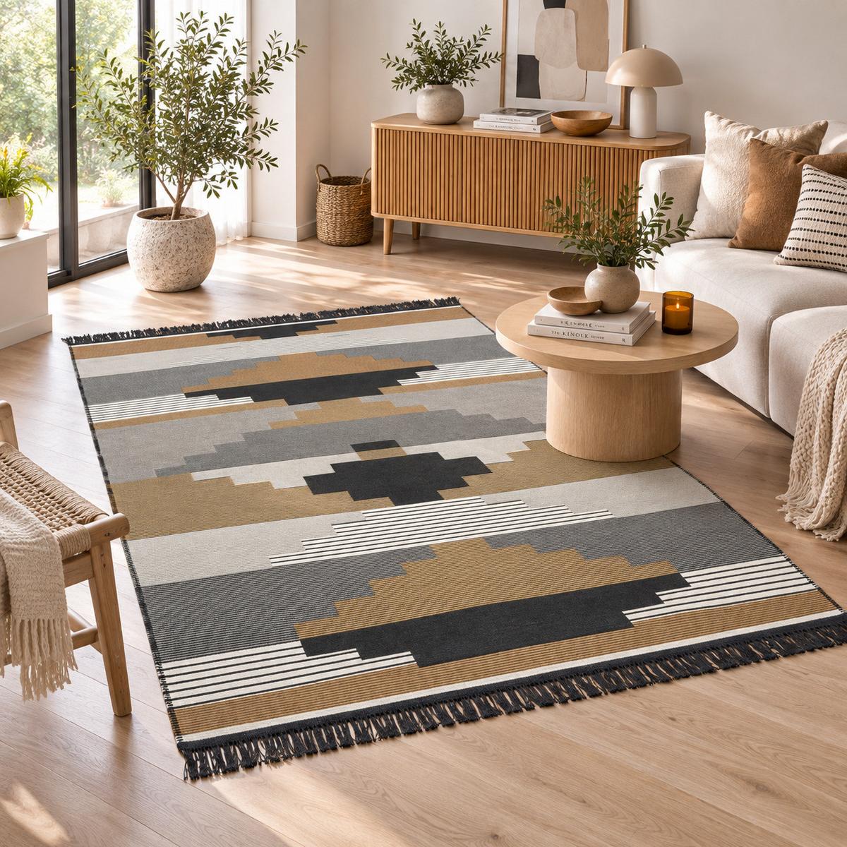 TEPPICH BEIDSEITIG ETHNO KELIM STYLE - Beige/Grau, Textil (160/230cm) - Pergamon