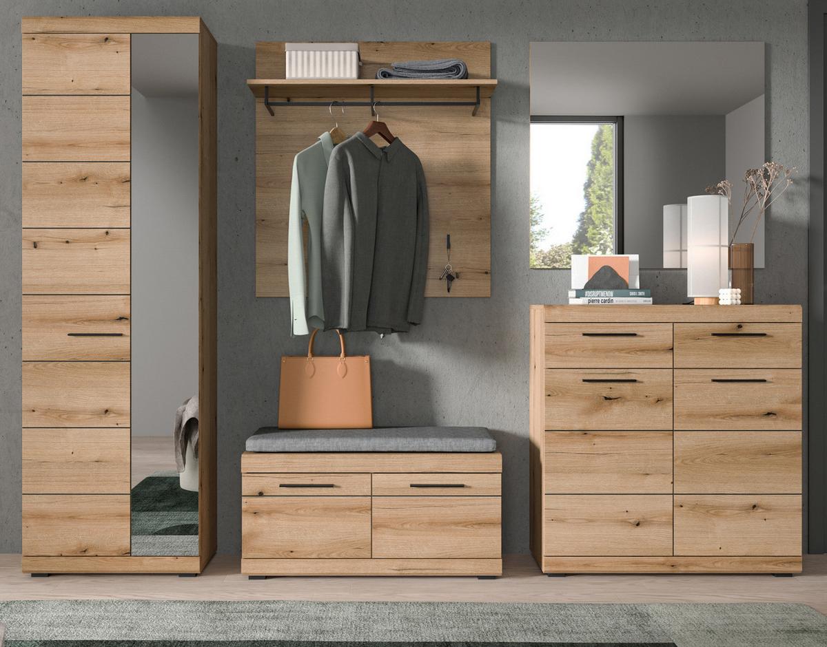 GARDEROBE Set 5-teilig Evoke Eiche 272 cm, Flurmöbel mit viel Stauraum - Eichefarben/Schwarz, Glas/Holzwerkstoff (272/197/40cm) - Inn.Furn