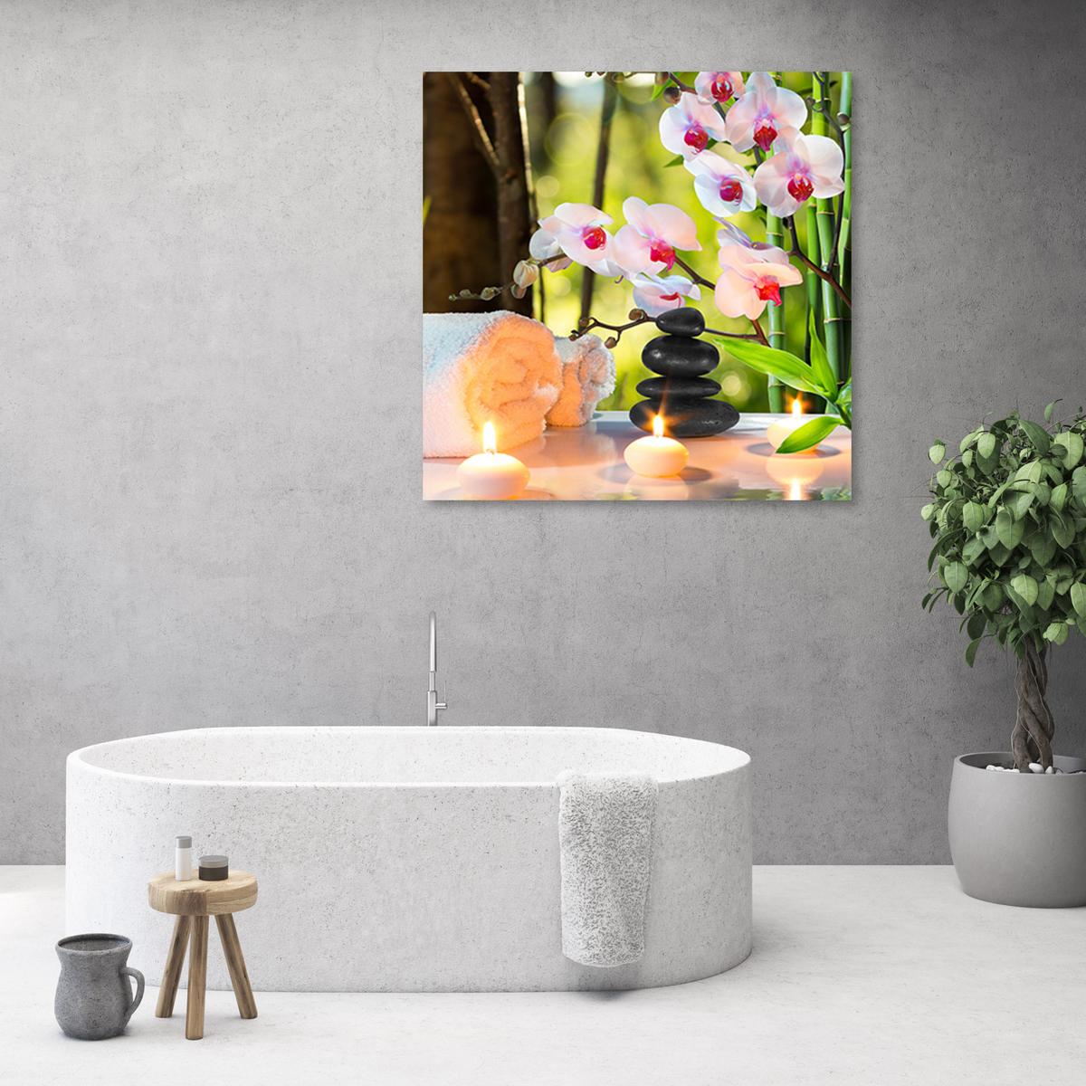 WANDBILD spa kerzen orchidee blumen - Pink, Textil (40/40cm) - Feeby