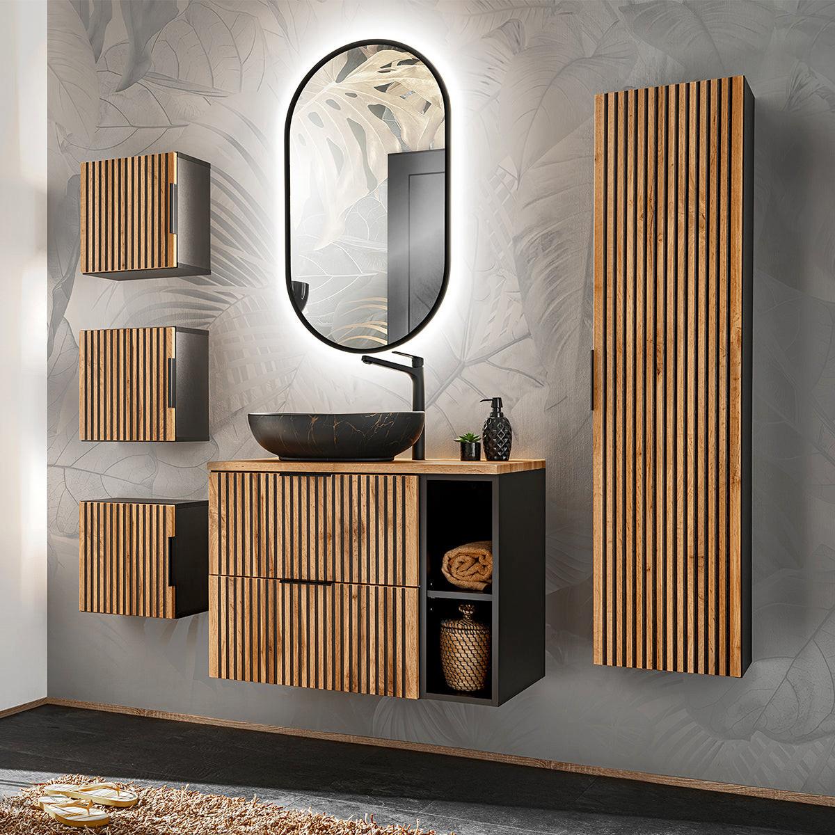 HÄNGESCHRANK 1 Tür Gaia Holz in Eichenoptik und Schwarz - Braun, Holzwerkstoff (35/35/22cm) - Petits-meubles