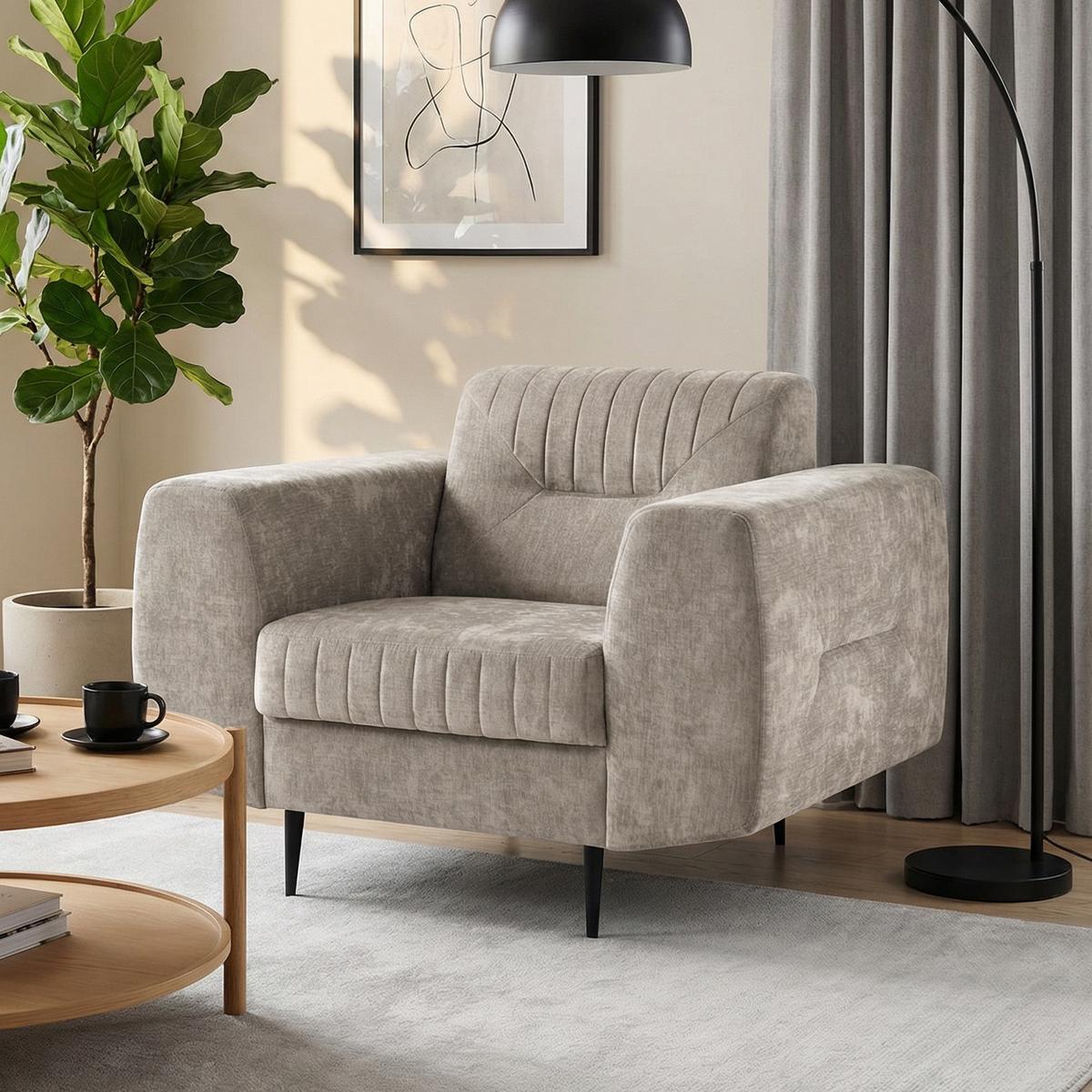 SESSEL Venezia mit Metallbeinen, beige, 112 cm - Beige/Schwarz, Holzwerkstoff/Metall (112/85/94cm) - Beautysofa