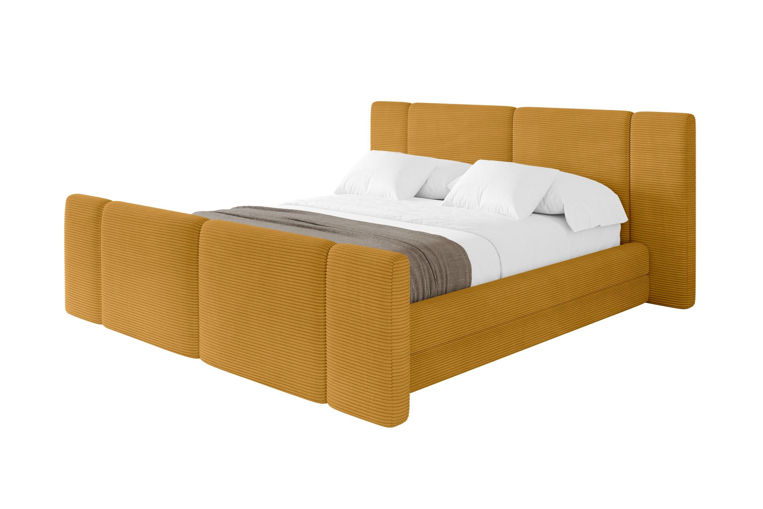 POLSTERBETT mit Bettkasten, Fußteil und Lattenrost, Boxbett ohne Matratze - TEVO-Z 160x200 Senfgelb - Gelb, Holzwerkstoff/Textil (160/200cm) - ALTDECOR