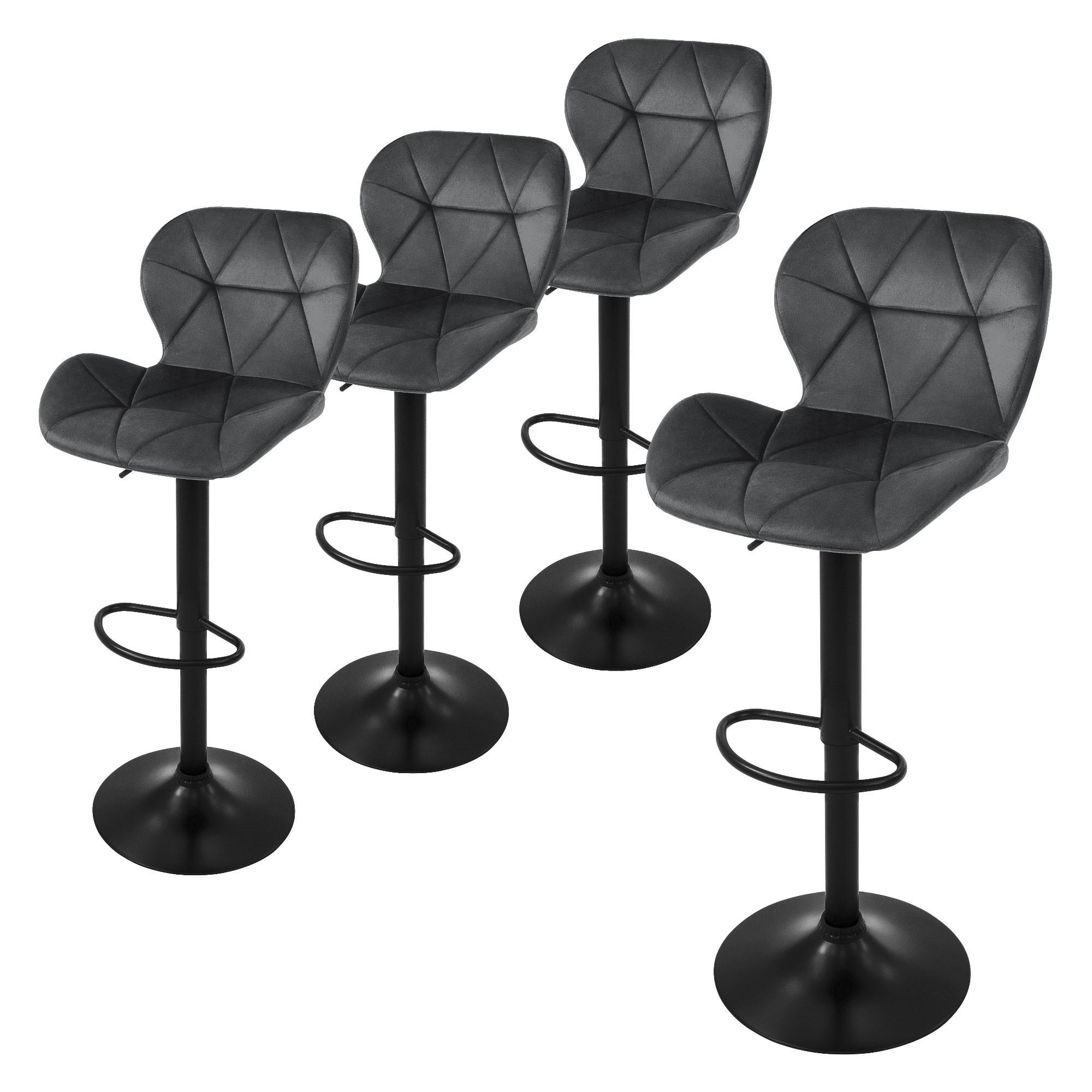 BARHOCKER 4er Set Samt grau - Schwarz/Grau, Textil/Metall (41/110/47cm) - ML-DESIGN