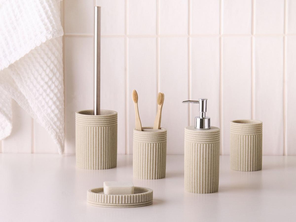 BADACCESSOIRES Set 5-teilig Hellbeige Channay - Beige, Kunststoff (8/10/8cm) - Beliani