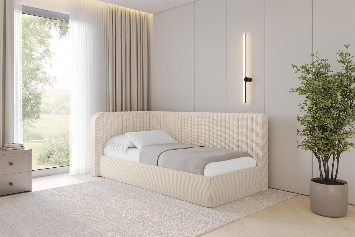 EINZELLBETT Jugendbett mit Bettkasten, Rechts - AURY 100x200 Beige - Kaschmir, Holzwerkstoff/Textil (100/200cm) - ALTDECOR
