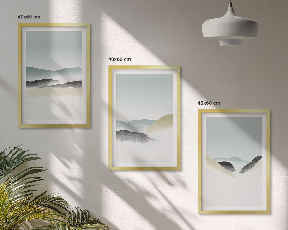 BILDER SET 3er Set - 40x60 cm Goldrahmen - Minimalistische Pastellberge - Goldfarben, Kunststoff (40/60cm) - TULUP