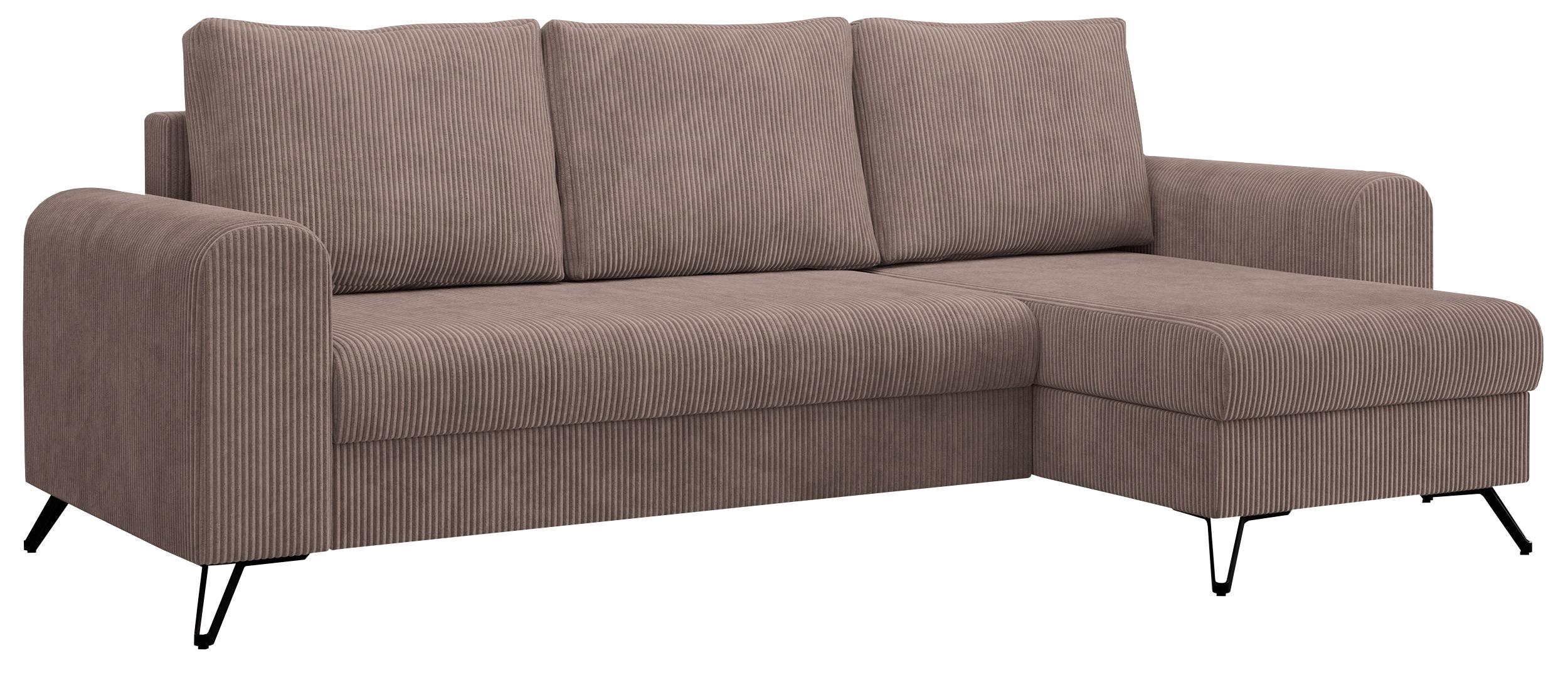 ECKSOFA Hugo Cord Rosa - Schwarz/Rosa, Textil/Metall (242/140cm) - MKS