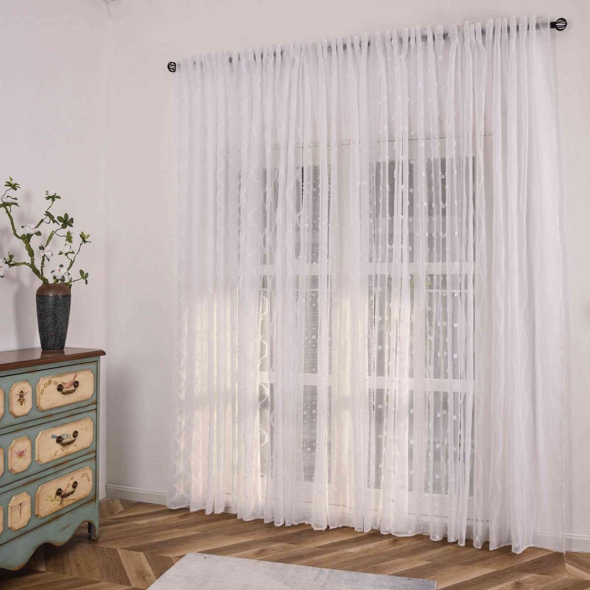 GARDINE VALENCIA HxB 245x145 cm Natur Snowflakes - Weiß, Textil (145/245cm) - Gardinenbox