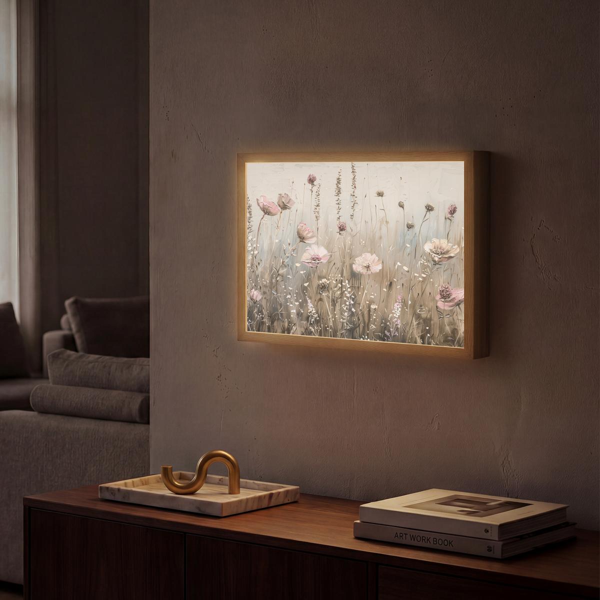 WANDLEUCHTE MIT AKKU Blumen - Rosa - Modern - Beige 40x30 cm - Altrosa, Holzwerkstoff (40/30/8cm) - OnlyWow