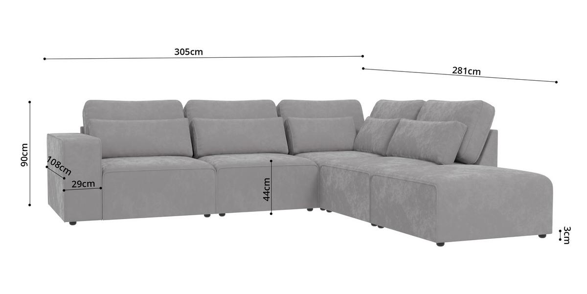 ECKSOFA modularer Leox Hellgrau Samt-Stoff - Hellgrau/Schwarz, Kunststoff/Textil (305/281cm) - S-Style
