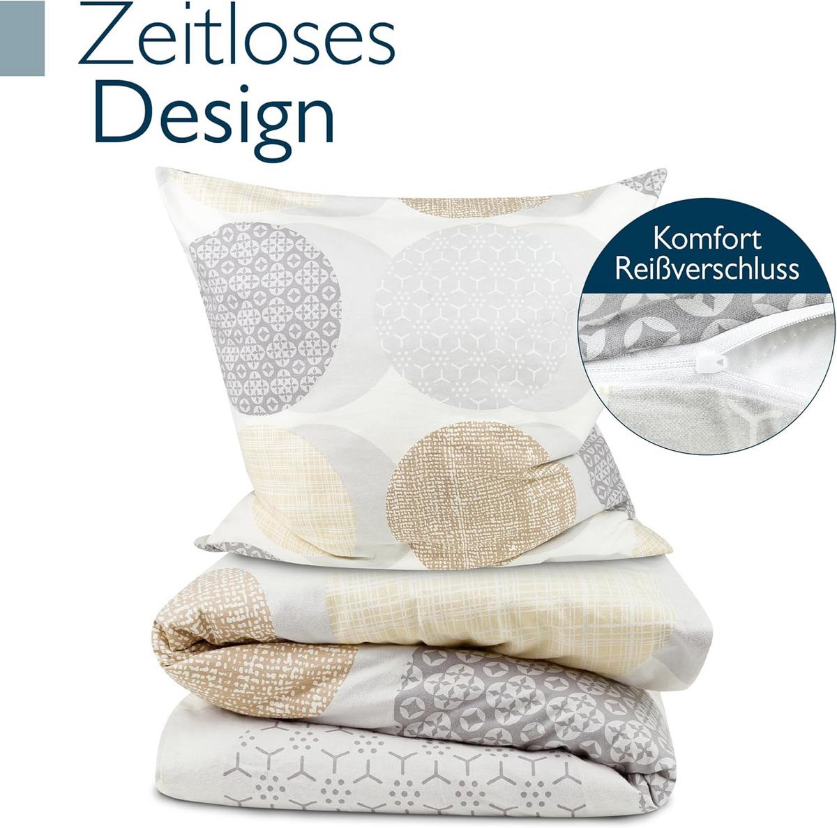 BETTWÄSCHE Josi 135x200cm + Kissenbezug 80x80cm Beige Biber - Beige, Textil (135/200cm) - Beautissu 