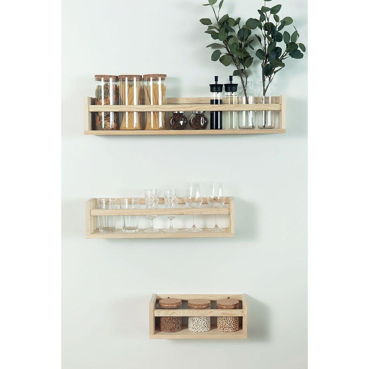 WANDREGAL aus massiver Kiefer - L60 x H15 cm - Eschefarben, Holzwerkstoff (15/15/15cm) - Calicosy