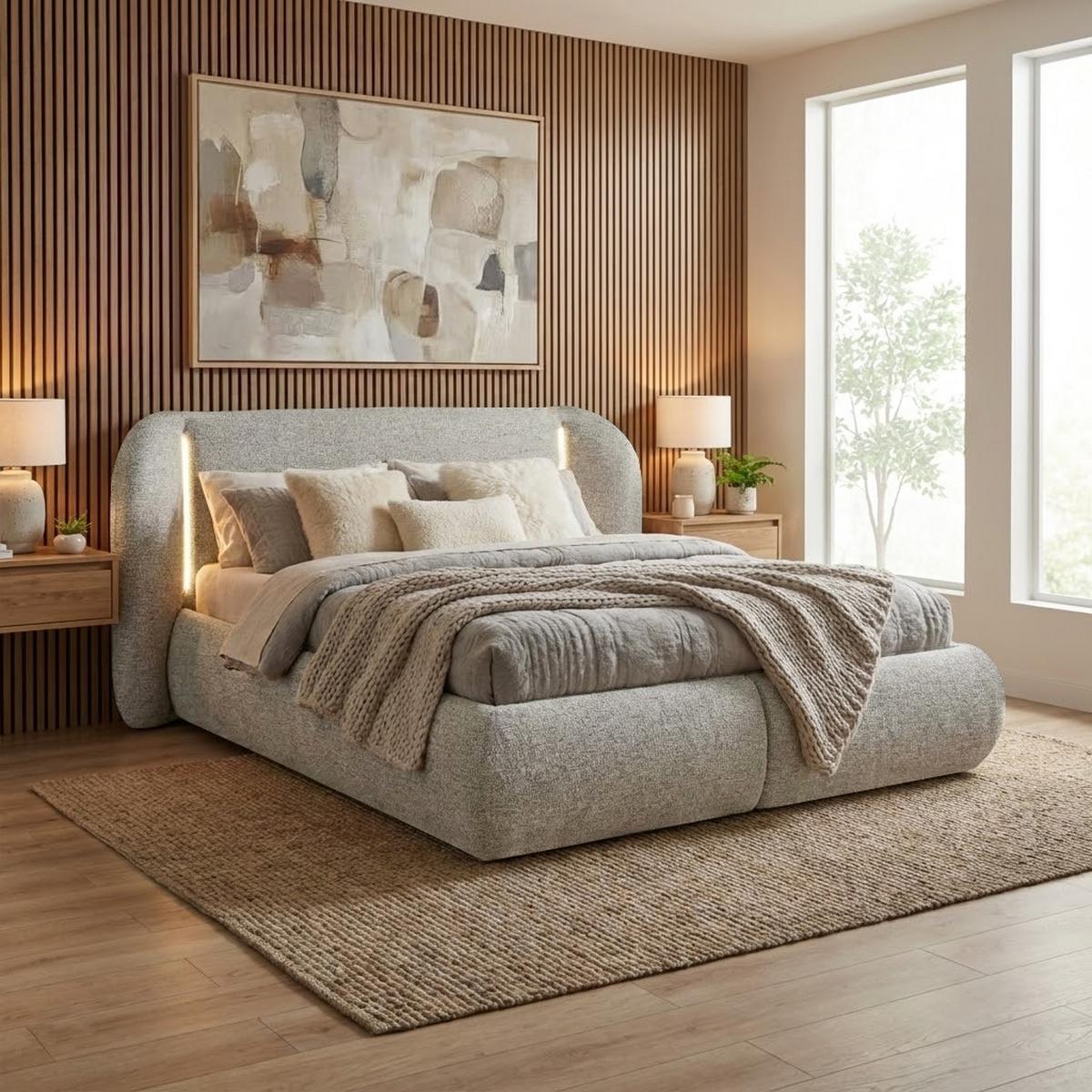POLSTERBETT Corfu, LED-Beleuchtung, Bettkasten und Taschenfedernmatratze 26 cm, 140x200, Cappuccino - Cappuccino, Textil (140/200cm) - Beautysofa