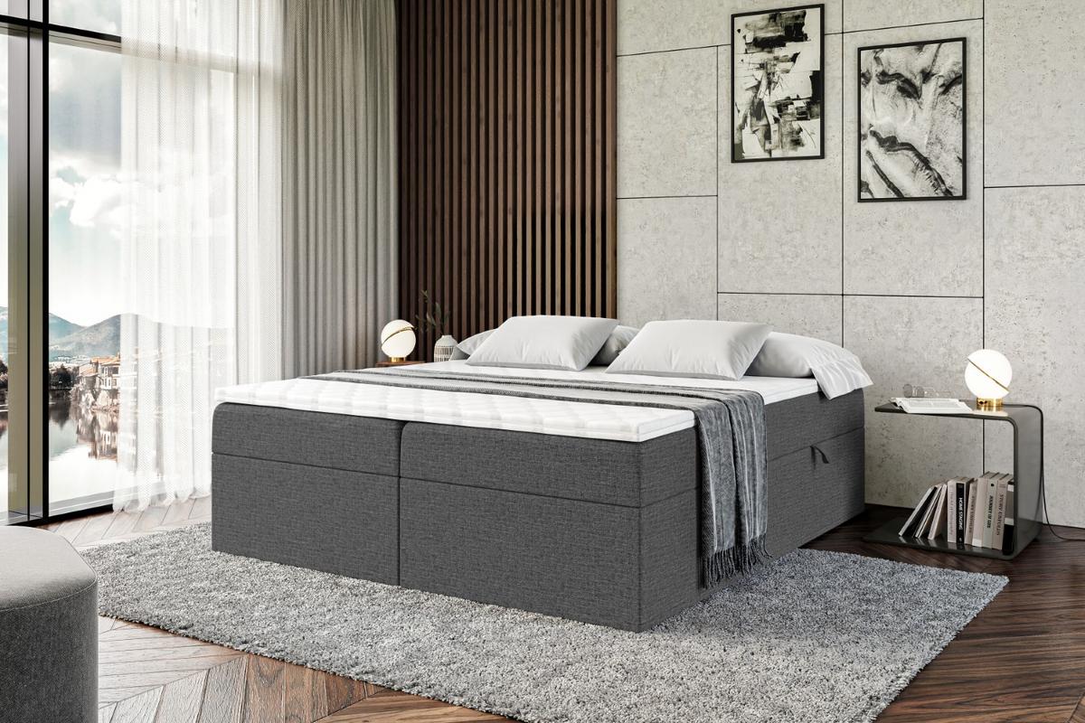 BOXBETT mit H4-Matratze und Lattenrost - MARCE BW - 140x200 Dunkelgrau - Dunkelgrau, Holzwerkstoff (140/200cm) - ALTDECOR