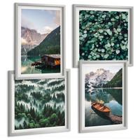 BILDER SET 4er Set - 50x50 cm & 40x60 cm Silberner Rahmen - Nebel auf dem Bergsee, Bootsfahrten, Nebel - Silberfarben, Kunststoff (50/50cm) - TULUP