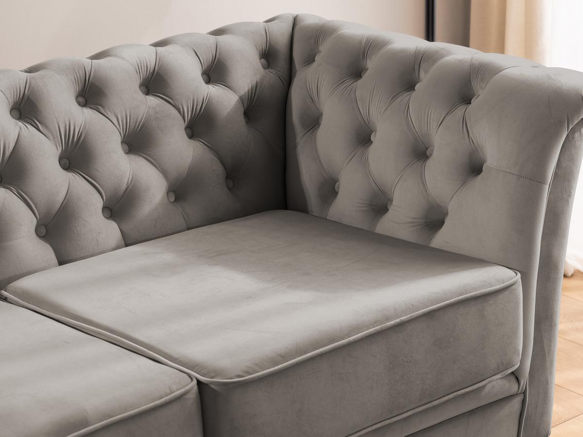 CHESTERFIELD-SOFA 2-sitzer Whitby Grau Samt mit schwarzen Füßen - Schwarz/Grau, Holz/Textil (175/78/82cm) - S-Style Möbel