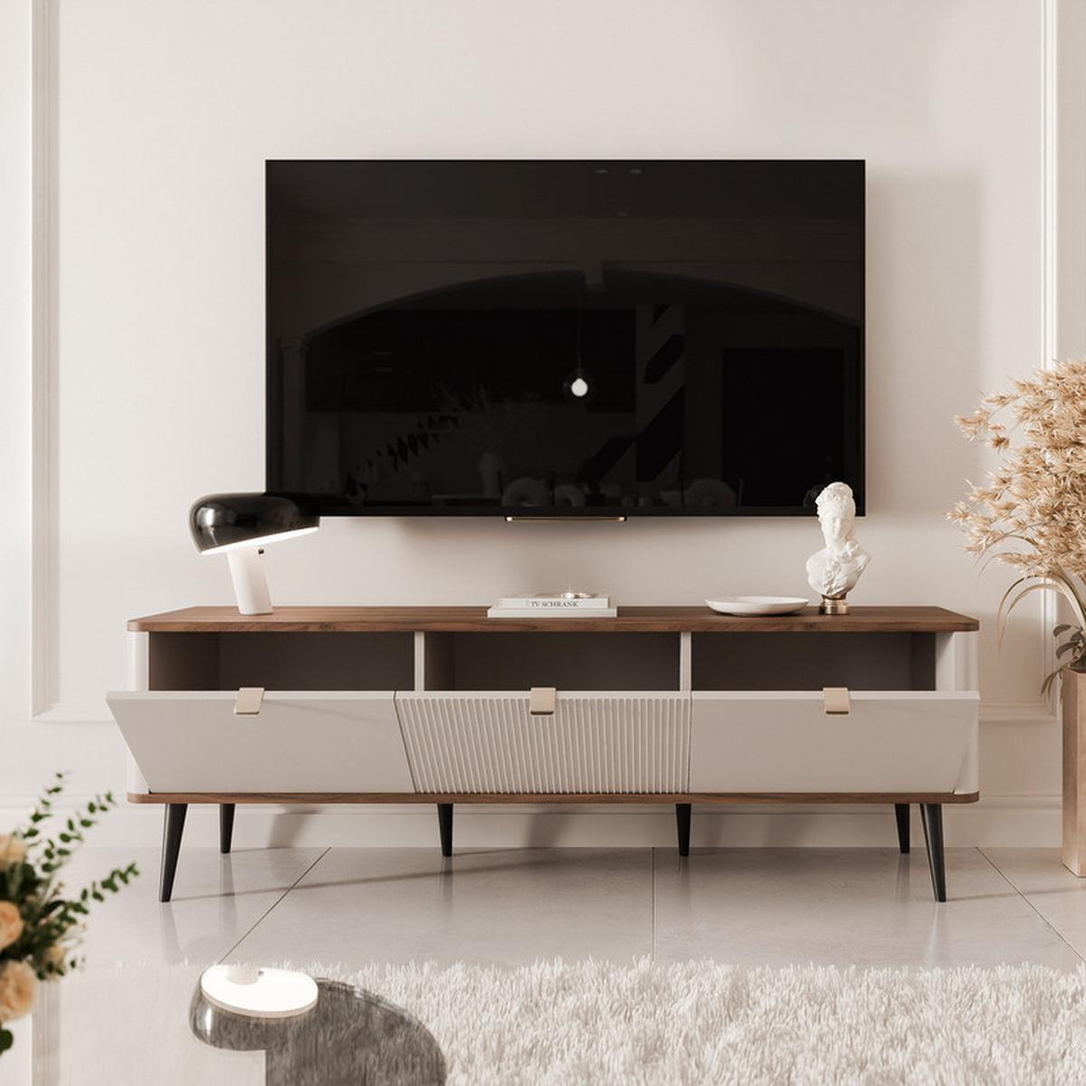 TV-LOWBOARD NAVANI stehend, 160 cm Kaschmir/Nussbaum - Goldfarben/Nussbaumfarben, Holzwerkstoff/Metall (160/52/40cm) - Idohome