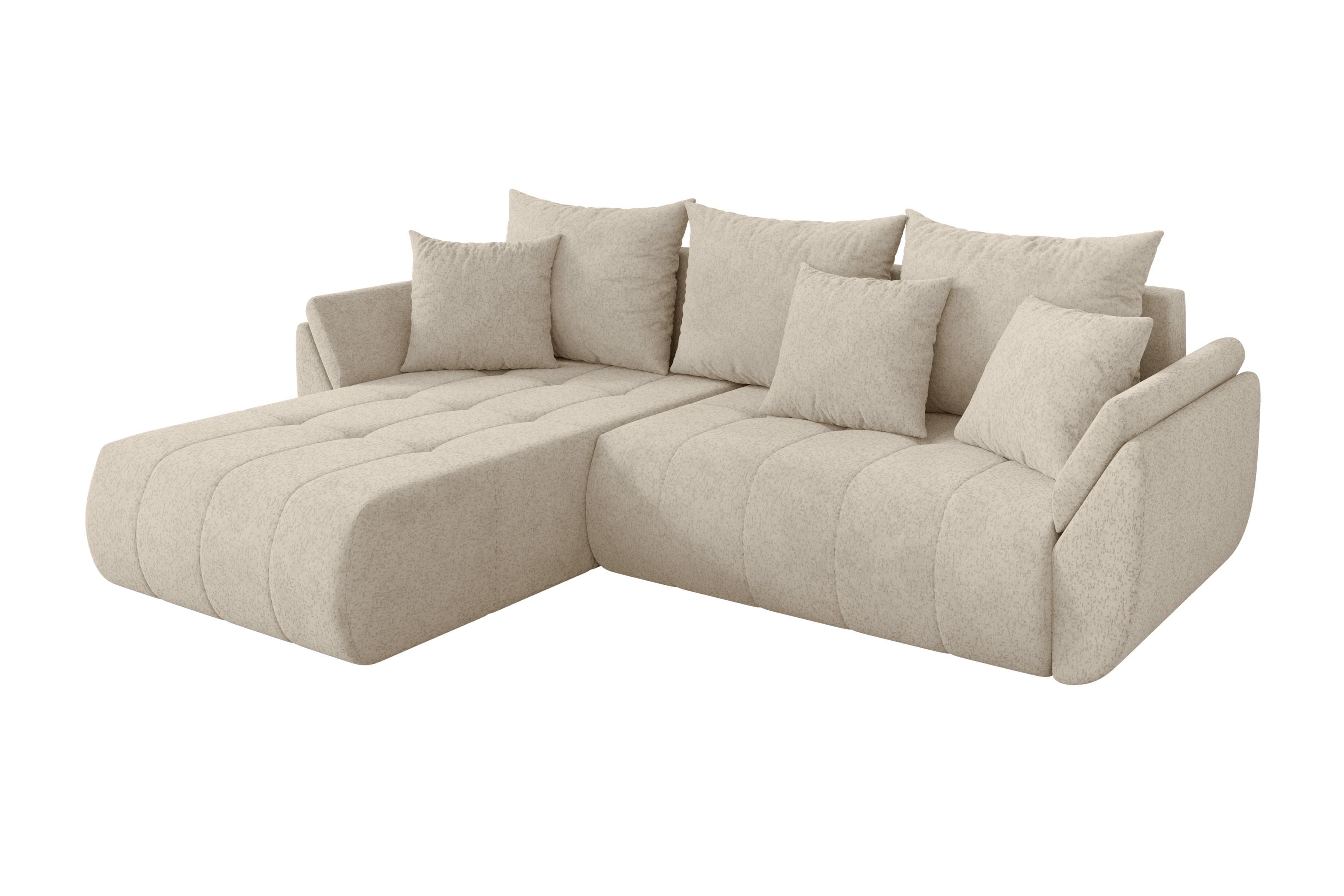 ECKSOFA mit Schlaffunktion Ottomane Links TOKO-L 277x194x86 Creme Velours - Creme/Schwarz, Holzwerkstoff/Kunststoff (277/194cm) - ALTDECOR