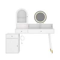 SCHMINKTISCH Weiß mit LED-Spiegel, Ladestation & Glasplatte - Weiß, Holzwerkstoff (140/140/40cm) - Urban Meuble