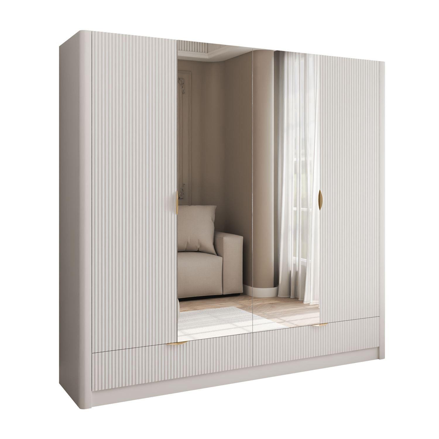 WARDROBE SCARLETT MIT SCHUBLADEN BEIGE + GOLD - Beige, Holzwerkstoff - Lookway