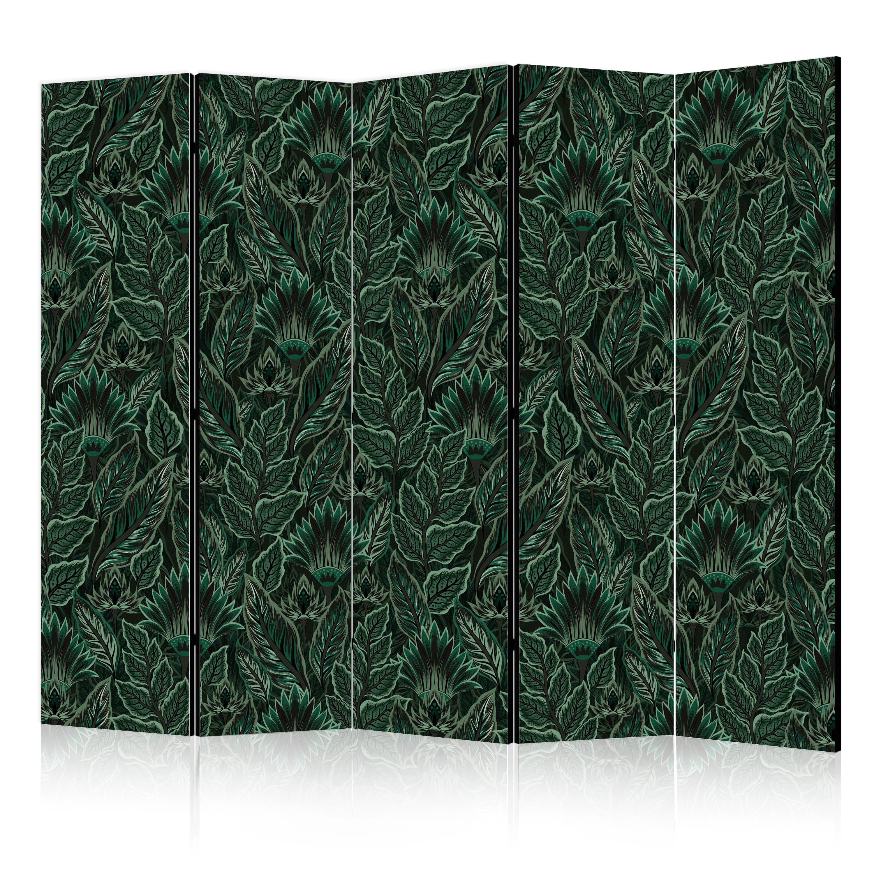 PARAVENT 5-tlg 225x172 cm Grüne Blätter - Grün, Holz/Textil (225/172/3cm) - Muralo