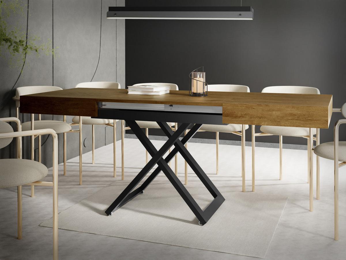 COUCHTISCH Cavetta U höhenverstellbar ausziehbar, Lefkas Eiche 120-200/80/27-76 cm - Alteiche/Schwarz, Holzwerkstoff/Metall (80/200/76cm) - WFL GROUP