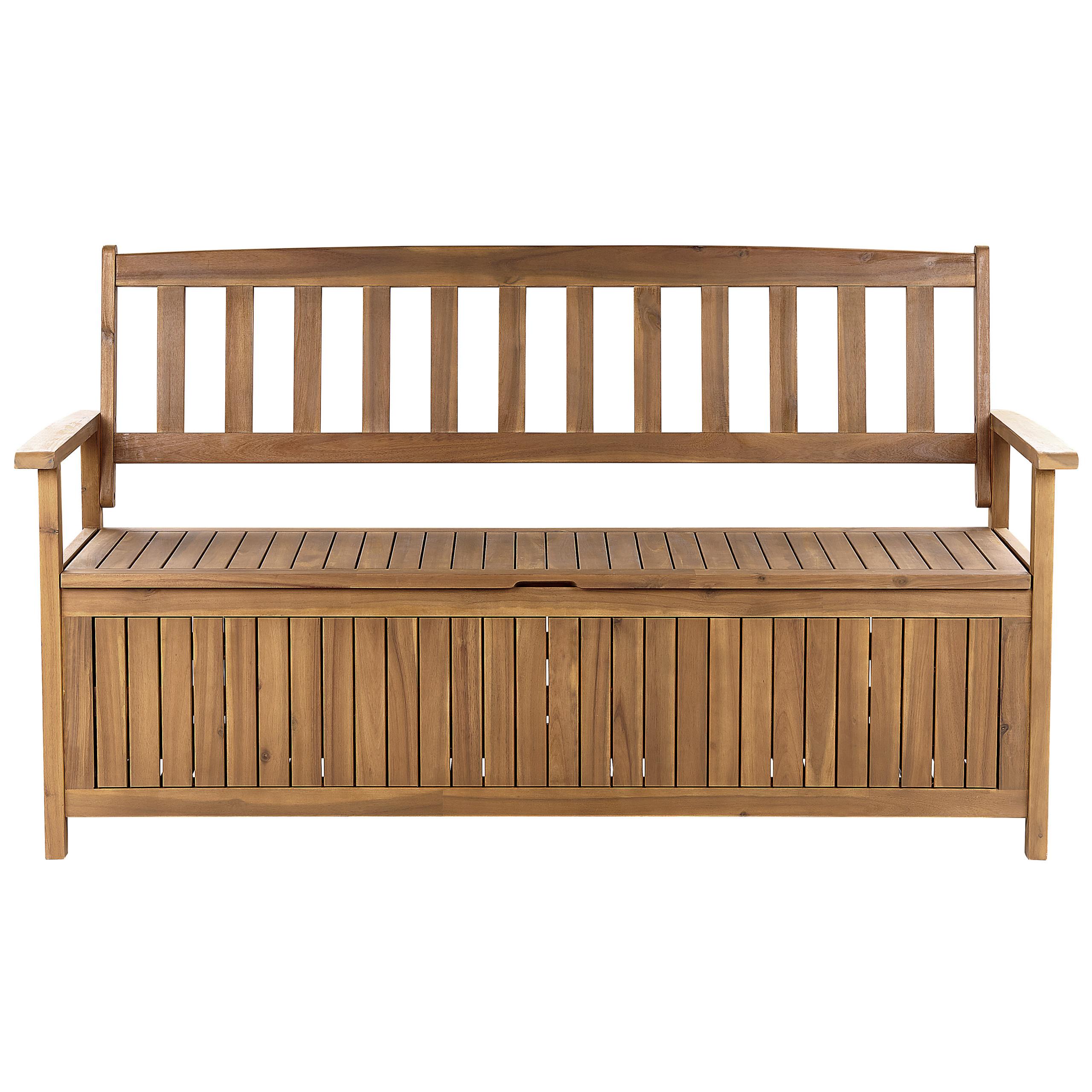 GARTENBANK Akazienholz hellbraun mit Stauraum 160 cm Sovana - Hellbraun, Holz (160/91/60cm) - Beliani
