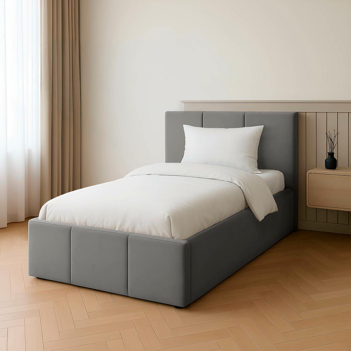 POLSTERBETT für Schlafzimmer Bett mit Stauraum Grau 90x200 - Grau, Holzwerkstoff/Metall (90/200cm) - Muralo