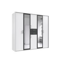 DREHTÜRENSCHRANK Kleiderschrank B228/H210/T58 cm mit Passepartout, Schubkästen & 2 Spiegeltüren, Weiß mit Absetzungen in Grafit / 22598 - Silberfarben/Graphitfarben, Holzwerkstoff/Kunststoff (228/210/58cm) - luma-home