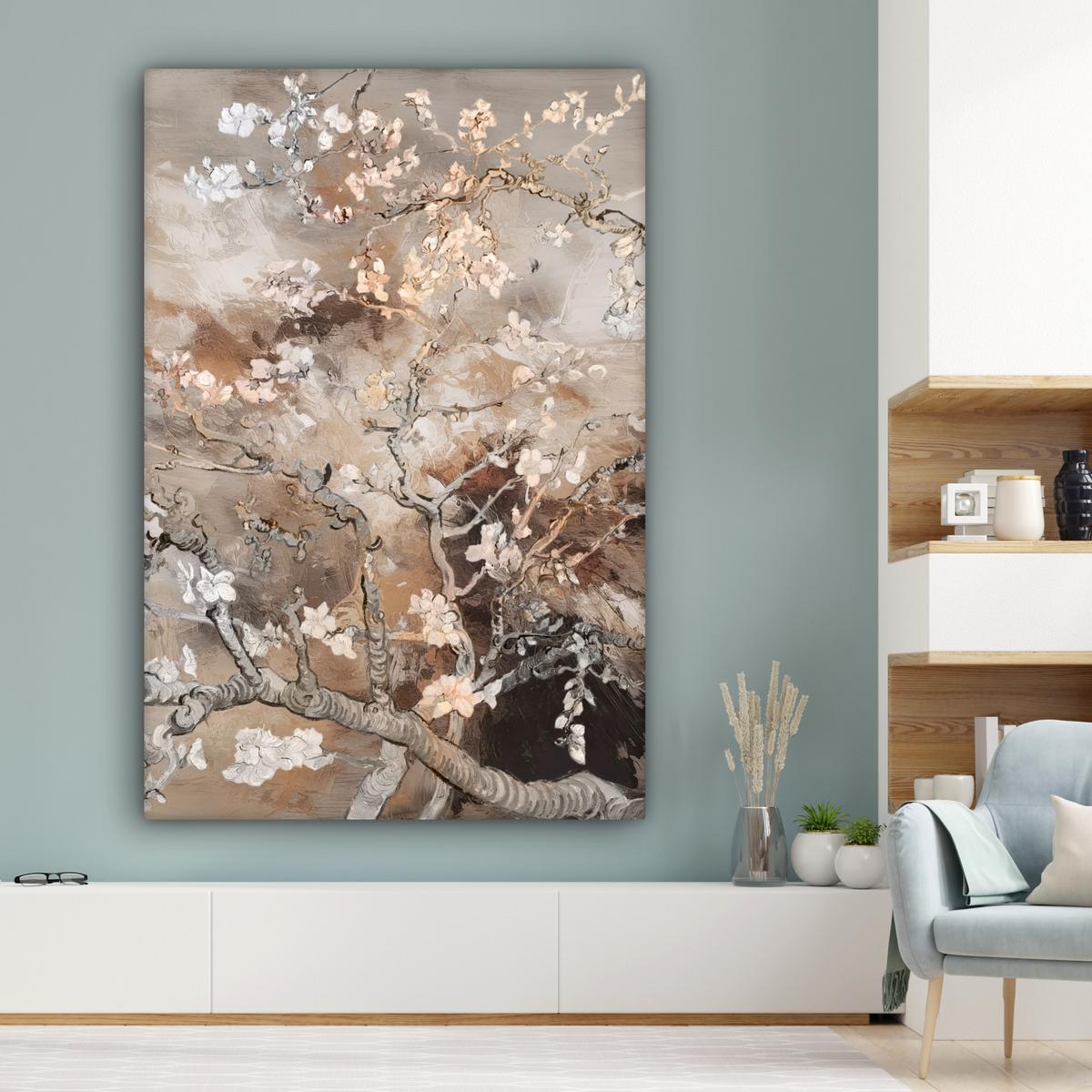 LEINWANDBILD Mandelblüte - Kunst - Van Gogh - Beige - Abstrakt Deko Groß 90x140 cm - Braun, Textil (90/140cm) - MuchoWow