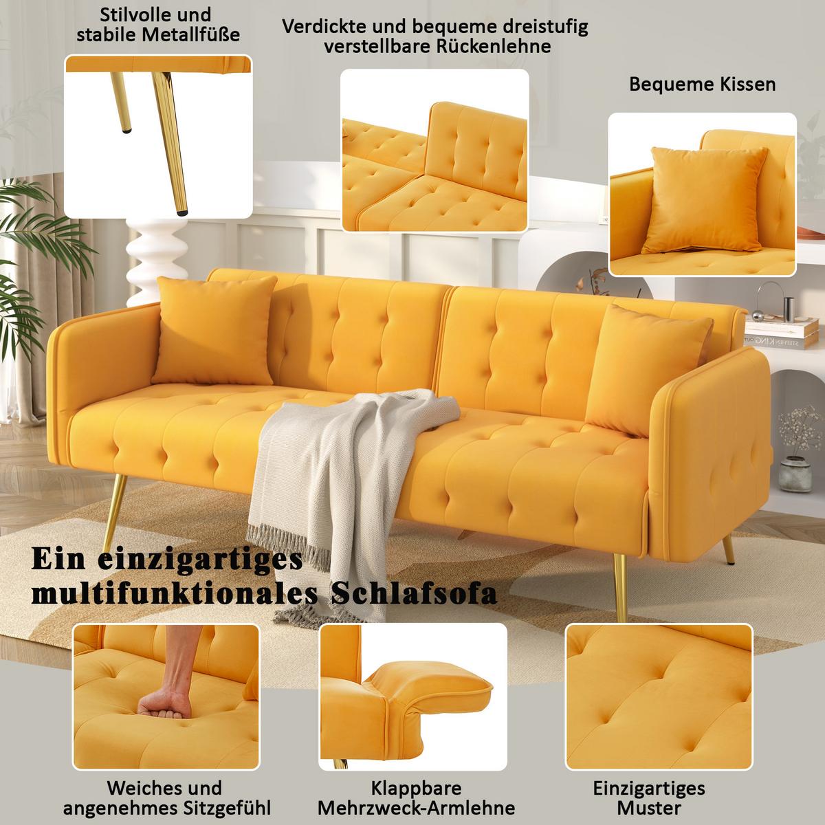 SCHLAFSOFA 2-in-1 Funktion Velours - Gelb, Kunststoff (178/70/82cm) - Urban Meuble
