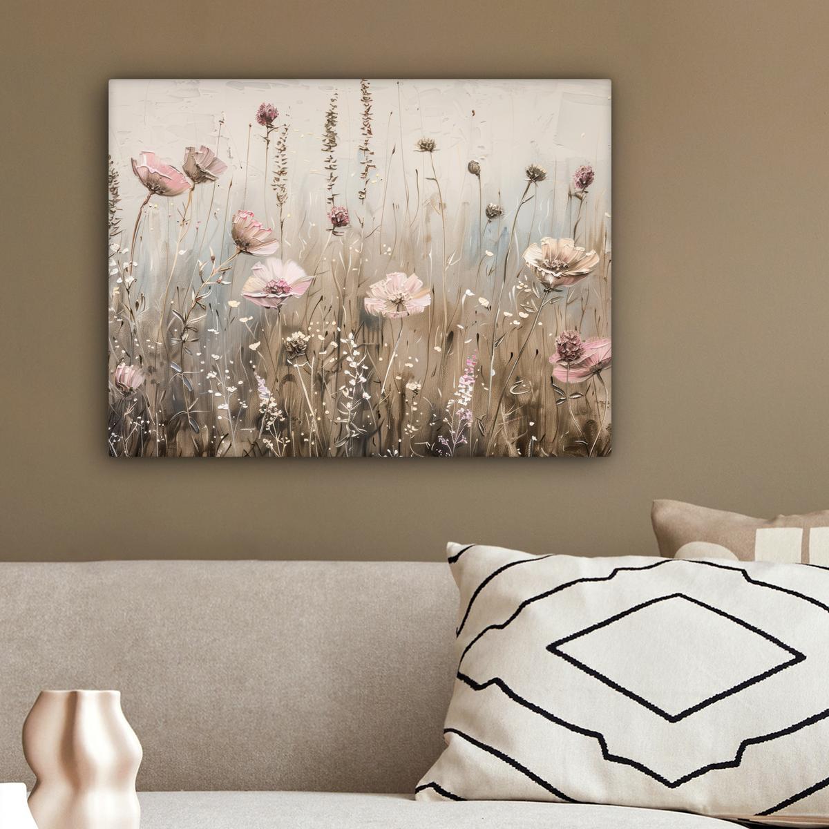 LEINWANDBILD Blumen - Rosa - Modern - Beige Wandbild 40x30 cm - Beige, Textil (40/30cm) - MuchoWow