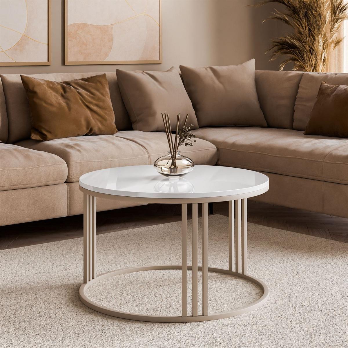 COUCHTISCH LORI Hochglanz auf kaschmirfarbenem Gestell Kaschmir / Weiß Hochglanz - Kaschmir/Weiß, Holzwerkstoff (70/70/48cm) - Lookway