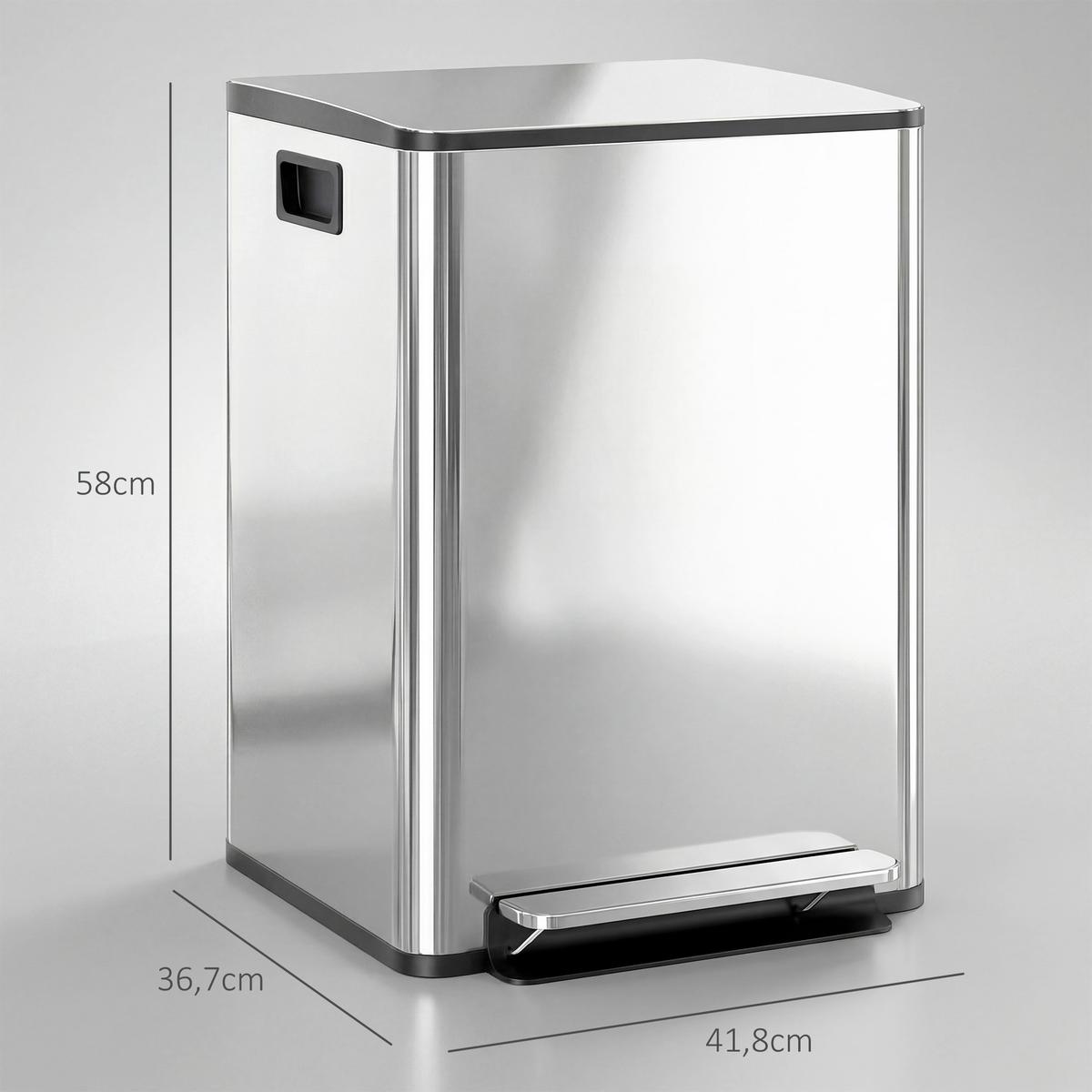 MÜLLEIMER Edelstahl Silber - Silberfarben, Metall (36.7/58/41.8cm) - HOMCOM