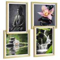 BILDER SET 4er Set - 50x50 cm & 40x60 cm Goldrahmen - Zen-Gemälde, Wassersteine, Buddha - Goldfarben, Kunststoff (50/50cm) - TULUP