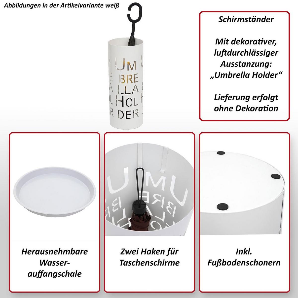 SCHIRMSTÄNDER SCHRIFT WEIß Weiß - Weiß, Metall (22/55/22cm) - MCW