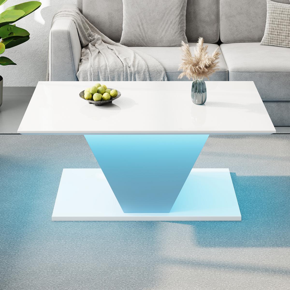 BIELY KONFERENČNÝ STOLÍK s vysokým leskom, LED osvetlením a dizajnom v tvare V - Weiß, Holzwerkstoff (50/100/46cm) - Urban Meuble