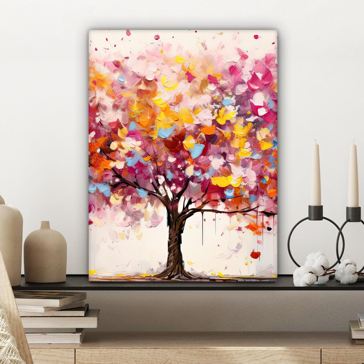 LEINWANDBILD Aquarell - Baum - Kunst - Abstrakt Room Decor 30x40 cm - Rosa, Textil (30/40cm) - MuchoWow