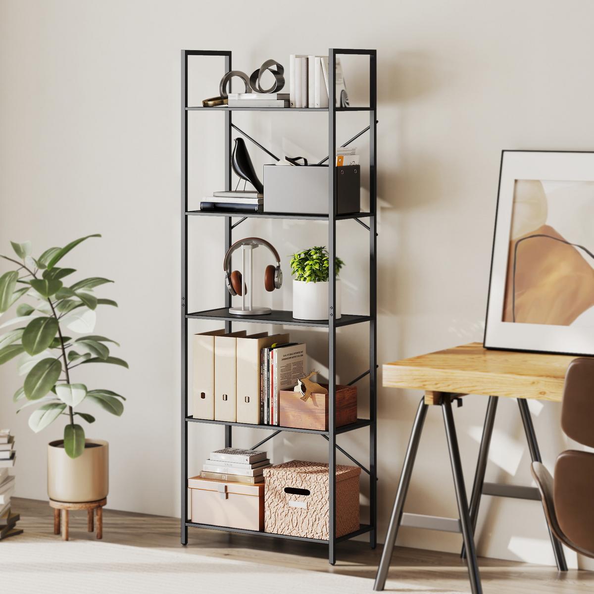 BÜCHERREGAL Standregal mit 5 Ebenen Büroregal Schwarz - Schwarz, Metall (30/170.5/60cm) - HOMCOM
